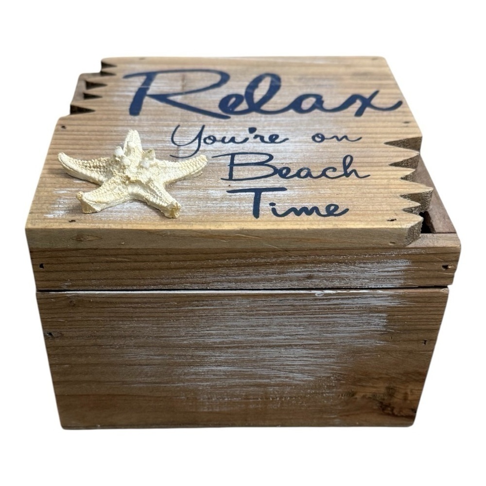Beach Time Wooden Decor Box Perfect For Beach Badges Or Shells From Vacation - Picture 3 of 6